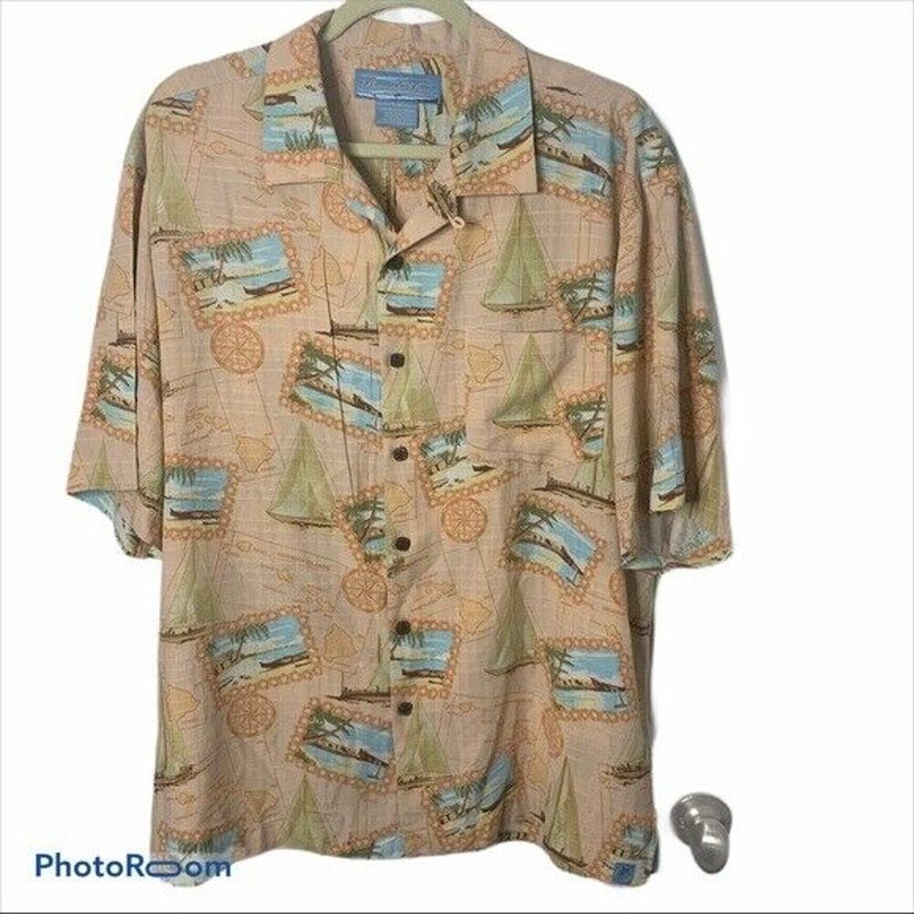 Bermuda Bay Large‎ Silk Shirt Hawaiian Camp Collar Short Sleeve Button Up Men’s